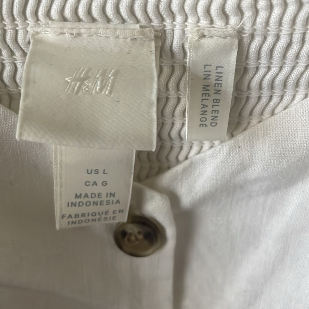 White linen blend summer button down dress NWOT L - Picture 3 of 5